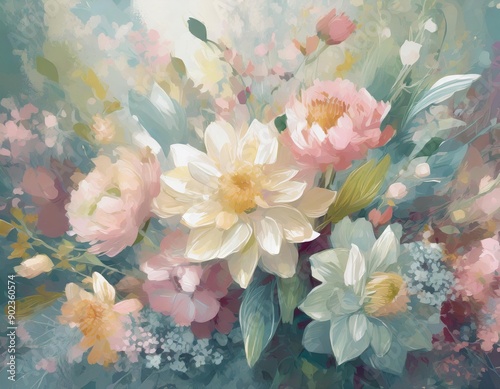An artistic display of mixed flowers featuring soft pastel tones, perfect for springtime decor