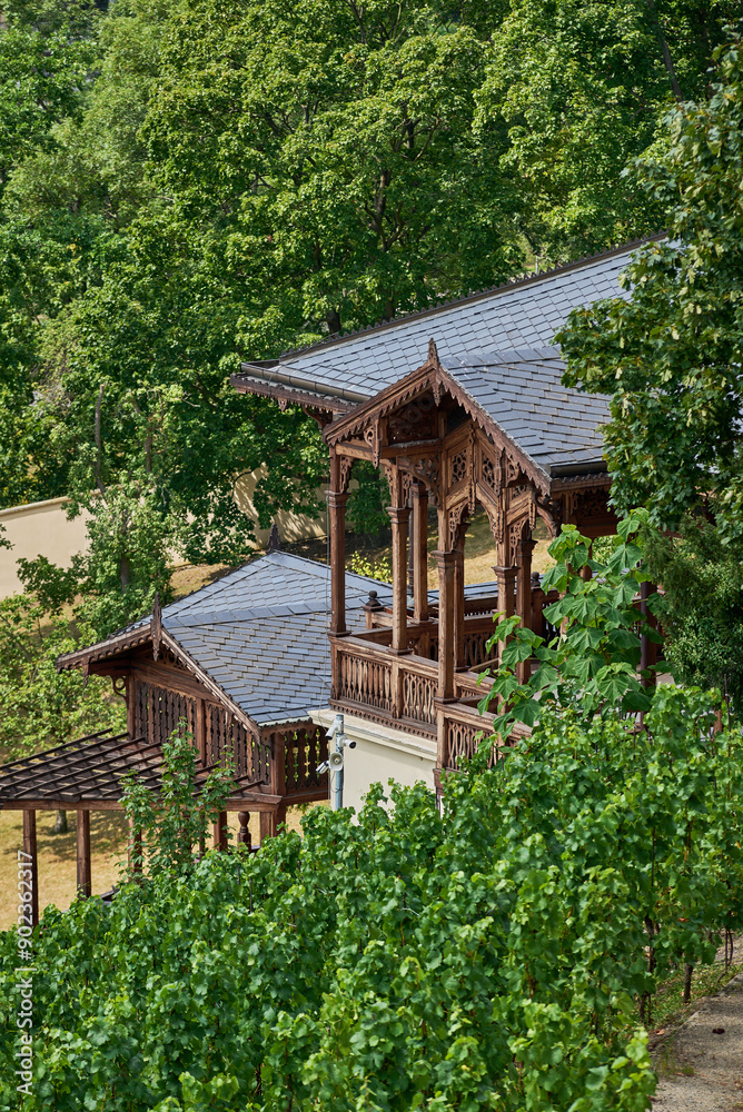Vineyard Gazebo in Grebovka Havlickovy sady gardens in Vinohrady district in Prague, Czech Republic Vineyard Gazebo in Grebovka Havlickovy sady gardens in Vinohrady district in Prague, Czech Republic