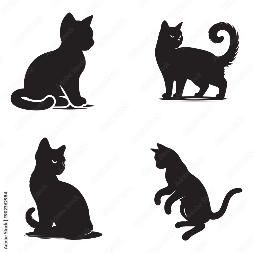 Elegant Cat Silhouette Designs - Intricate Feline Illustrations. Elegant Cat Silhouette Designs - Intricate Feline Illustrations.