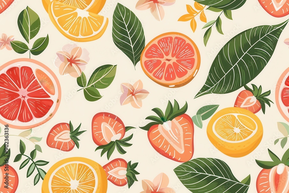 Summer Fruit Illustration Seamless Pattern Summer Fruit Illustration Seamless Pattern