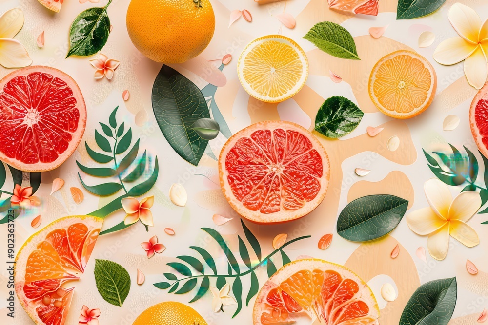 Summer Fruit and Floral Illustration on a White Background Summer Fruit and Floral Illustration on a White Background