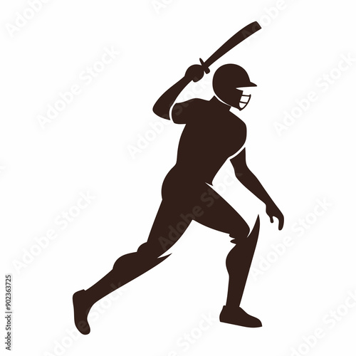 Dynamic Cricketer Silhouette on White Background