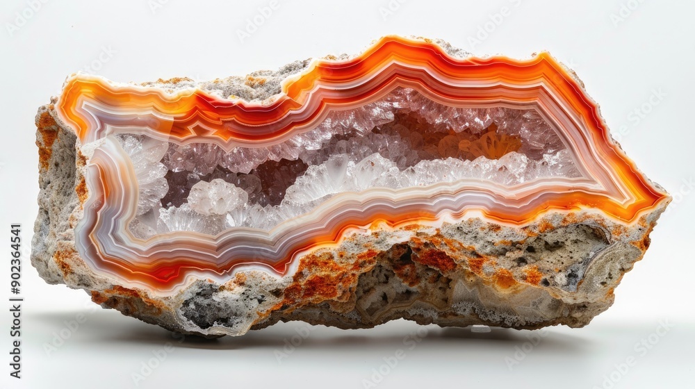 Beautiful Agate with orange and white crystal layers. Beautiful Agate with orange and white crystal layers.