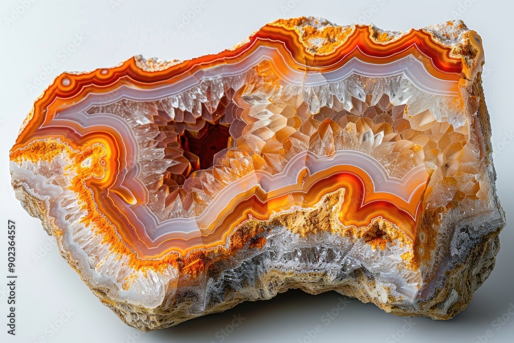 Obraz premium Beautiful Agate with orange and white crystal layers.