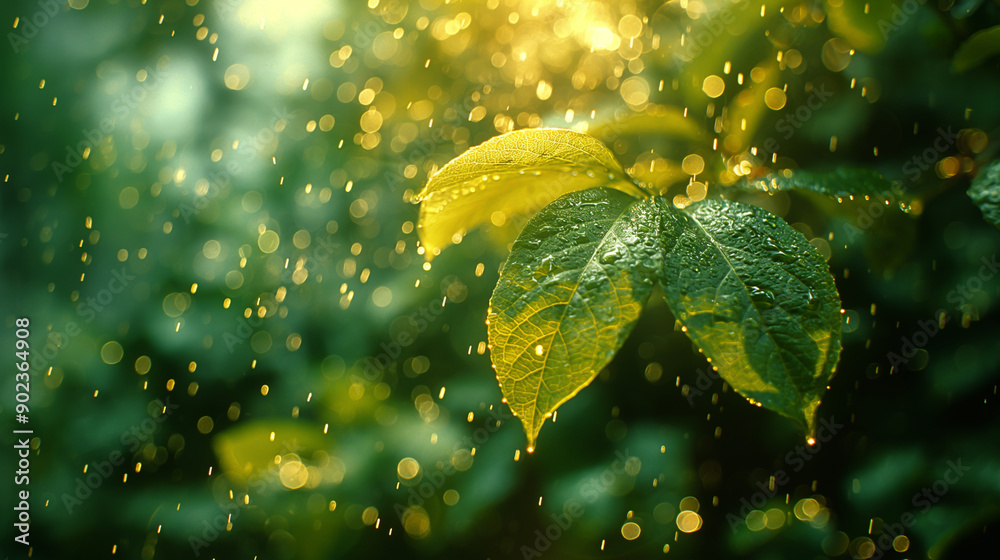 Light rain falling on the ground, roof and leaves Light rain falling on the ground, roof and leaves