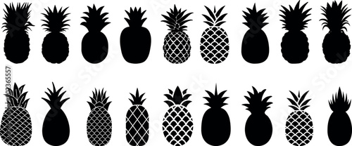 Pineapple silhouette ananas vector illustration set, tropical fruit icons, black Pineapple illustration, abstract pineapples