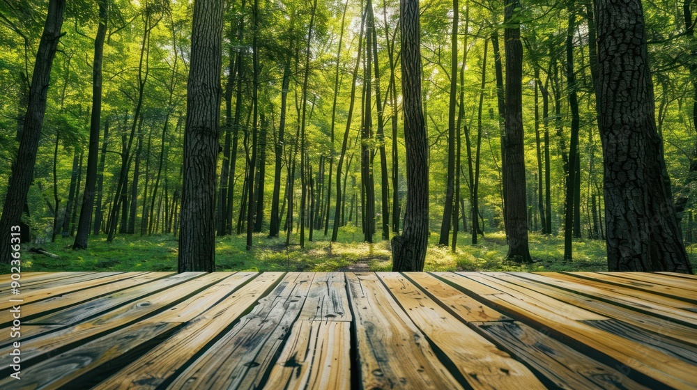 Wooden Deck in a Lush Green Forest Wooden Deck in a Lush Green Forest