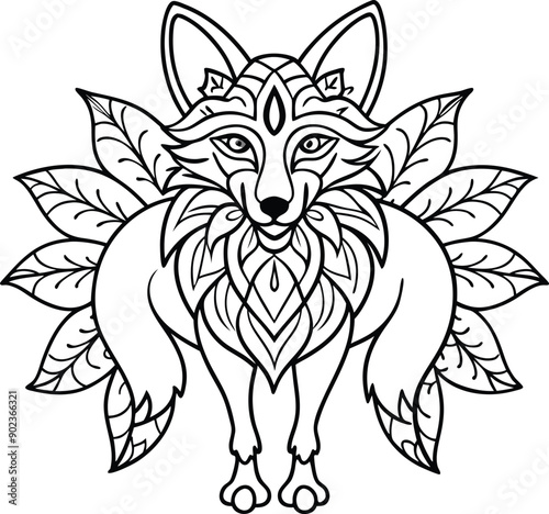 animal type mandala fox illustration for book coloring Print