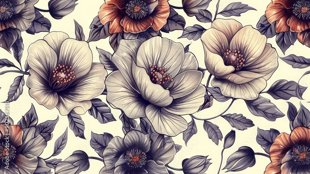 custom made wallpaper toronto digitalFloral pattern background with detailed, hand-drawn flowers and leaves