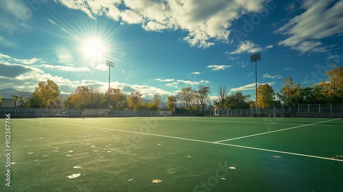 a field hockey court in the sun