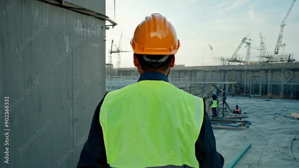 construction worker checking on site building