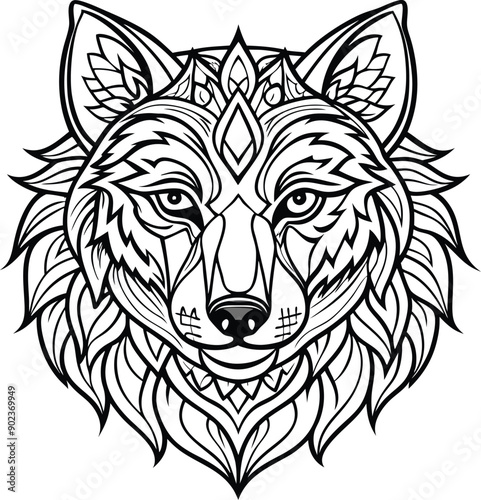 animal type mandala wolf illustration for book coloring Print