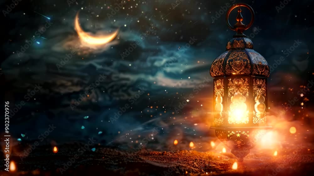 Ornate Lantern Glowing Under Starry Night. Ornate Lantern Glowing Under Starry Night.