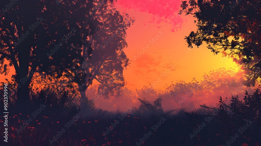 Evening in the forest at sunset picture Evening in the forest at sunset picture