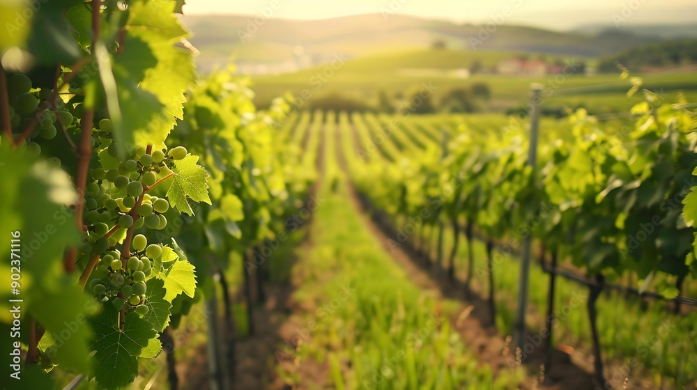 Vineyard spacious with even rows of vines covered image Vineyard spacious with even rows of vines covered image