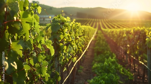 Vineyard well-groomed with neat rows of vines image