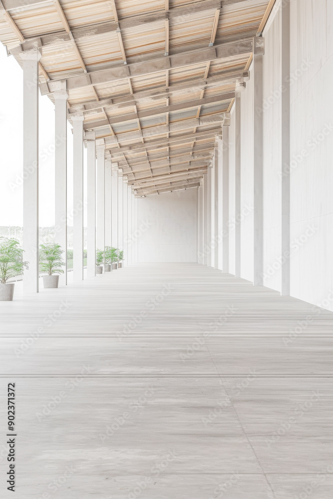 Fototapeta premium Warehouse interiors in neutral tones with copyspace. Commercial Real Estate property image concept.