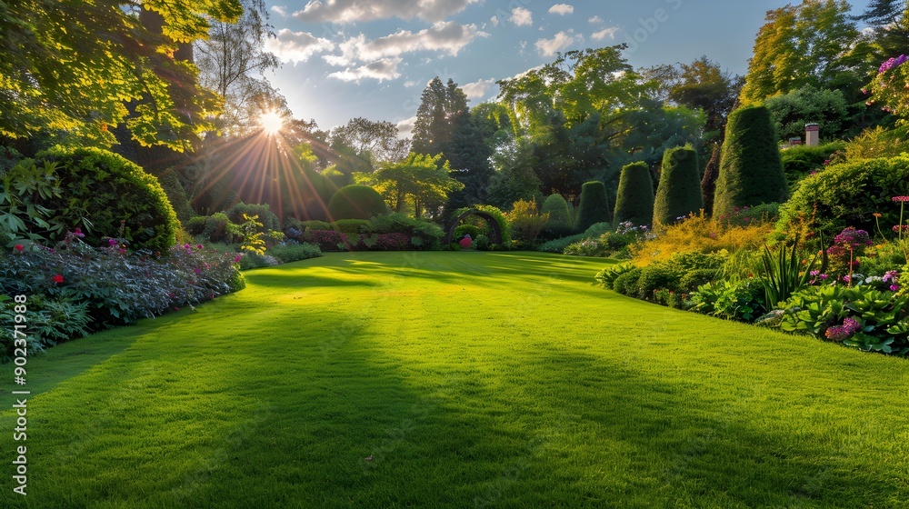 Naklejka premium Green lawn located on one of the levels