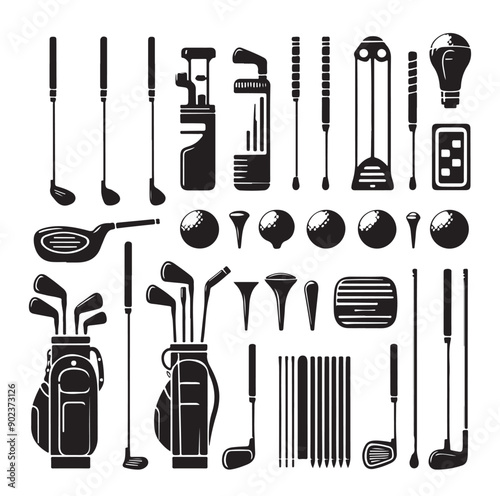 Golf equipment set collection  illustration silhouette style