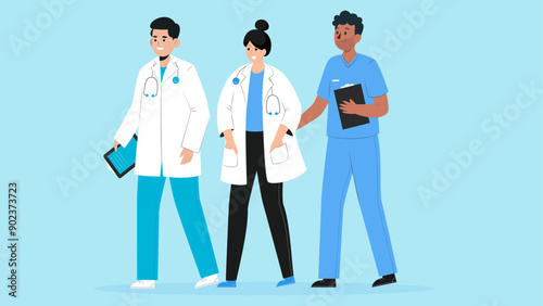 Medical staff standing together. Doctors and nurse standing together male female hospital staff  vector