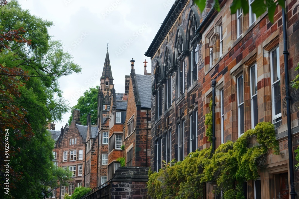 Naklejka premium Historic Architecture in a Row of Buildings with a Tower