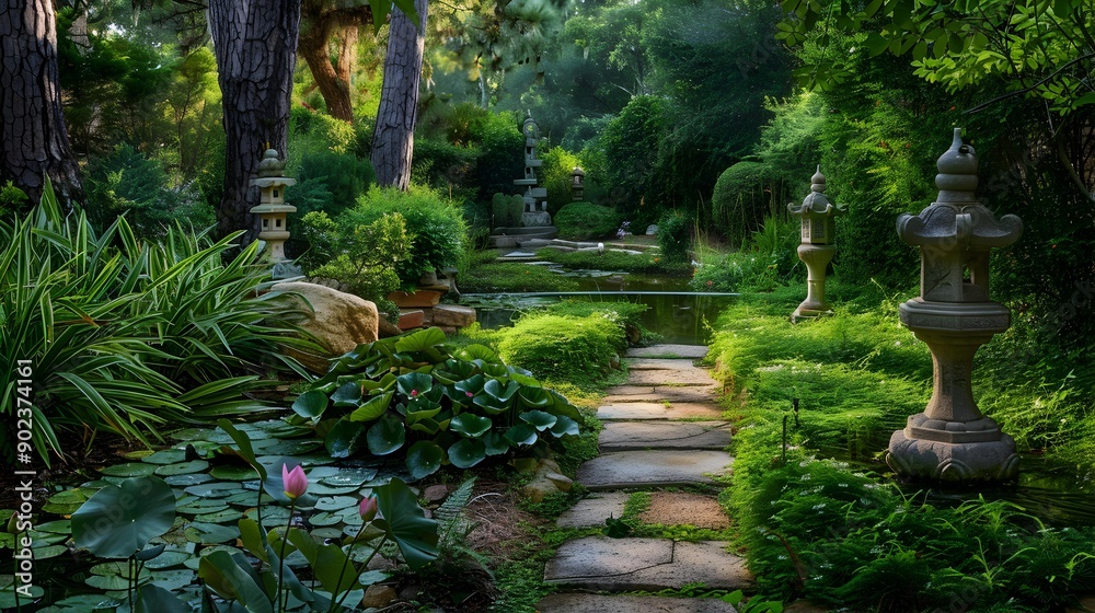 A path leading through a shady garden image A path leading through a shady garden image