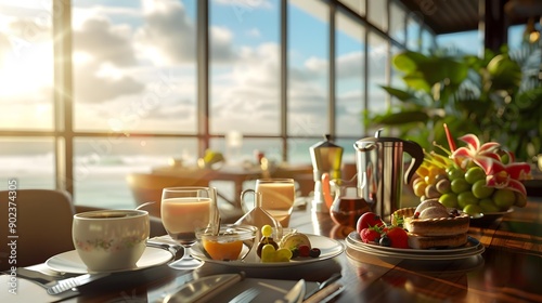 Wallpaper Mural Breakfast in the hotel restaurant with panoramic windows image Torontodigital.ca