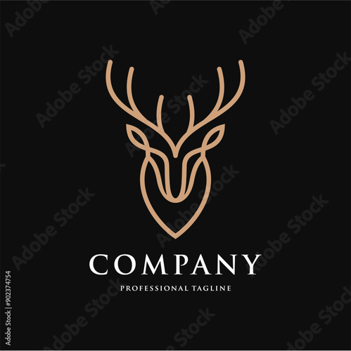 Deer Head antler line icon. DEER LOGO. Elk buck symbol. Wild animal logo. Wilderness sign. Vector illustration. deer logo icon design vector template.