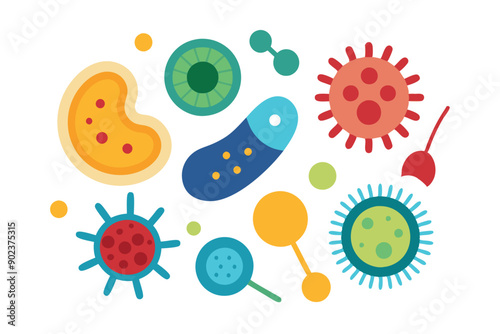 Probiotics bacteria, microbes, infection and pathogen cells concept editable stroke outline, icon set Vector illustration on white background.