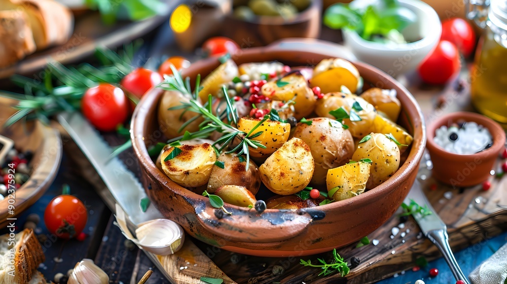 Potatoes served in a ceramic form and decorated picture Potatoes served in a ceramic form and decorated picture