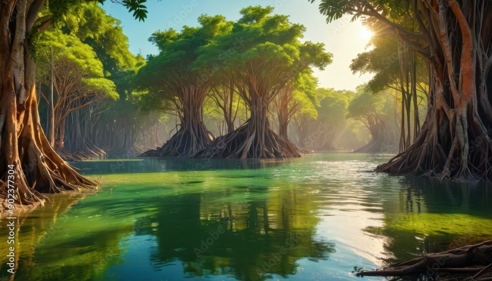 Fototapeta premium Mystical Mangrove Forest at Sunrise.