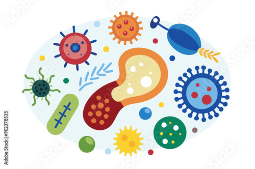 Probiotics bacteria, microbes, infection and pathogen cells concept editable stroke outline, icon set Vector illustration on white background.
