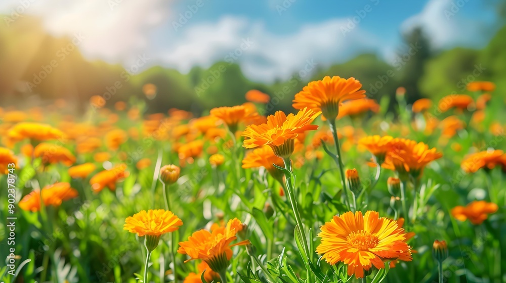 Calendula meadow is a blooming meadow of marigolds image Calendula meadow is a blooming meadow of marigolds image