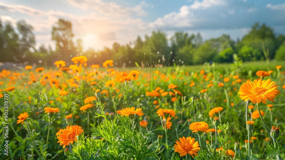 Calendula meadow is a blooming meadow of marigolds Calendula meadow is a blooming meadow of marigolds