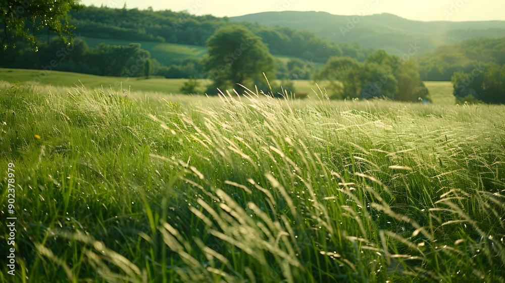 Fototapeta premium Spacious meadow with field grass swaying image