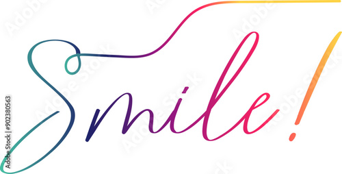 gradient text smile word - continuous one line with word. Minimalistic drawing of phrase illustration