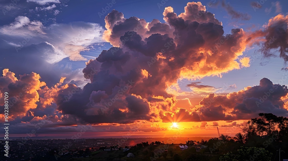 Naklejka premium Clouds painted in the warm shades picture