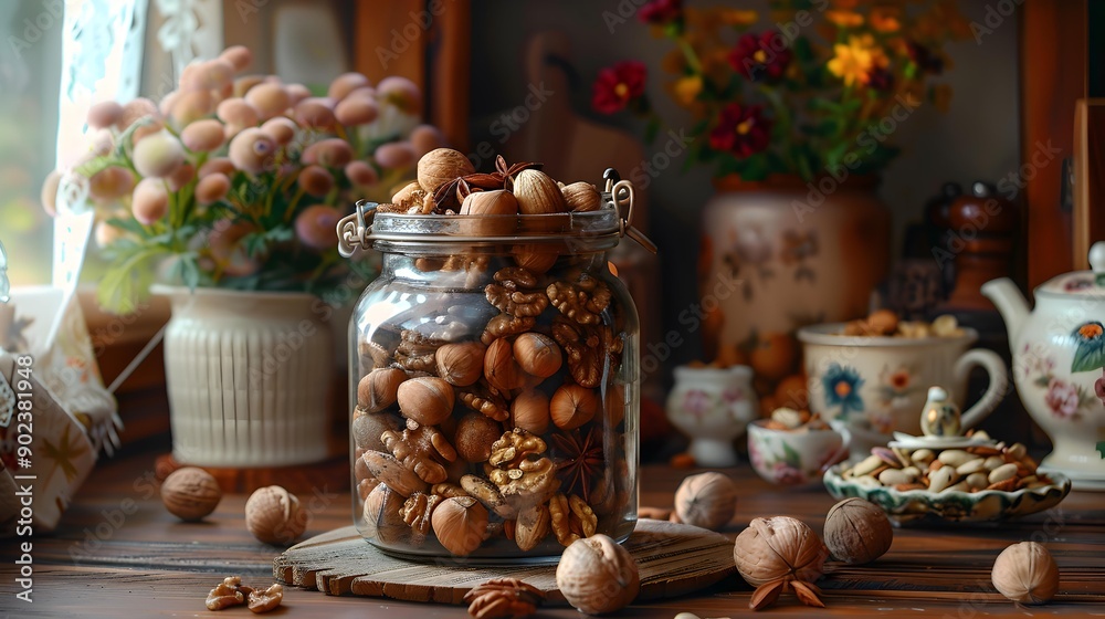 Pickled nuts placed in a jar show img Pickled nuts placed in a jar show img