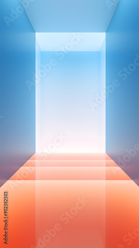 Digital gradient blue orange white glass geometric background with generative