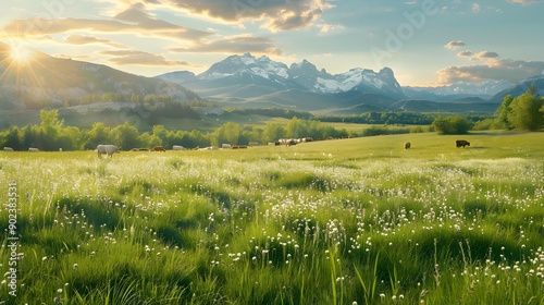 Pasture well-groomed after mowing where grass and flow