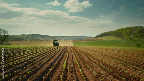 The arable land is wide with even rows