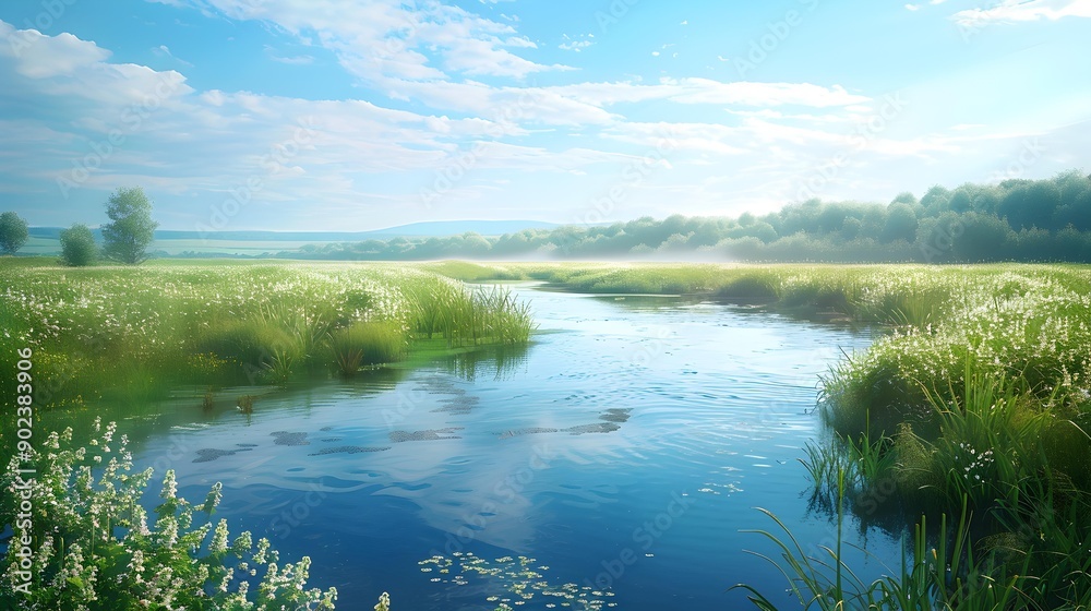 Obraz premium A landscape of water stretches out before picture