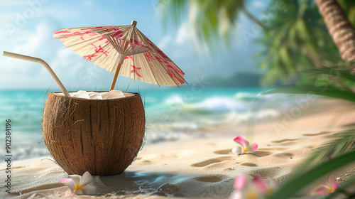 Wallpaper Mural Summer Coconut Refreshment on Beach with Copy Space Torontodigital.ca