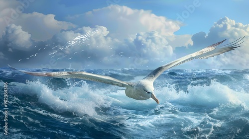 An albatross with long wings and snow-white plumage picture