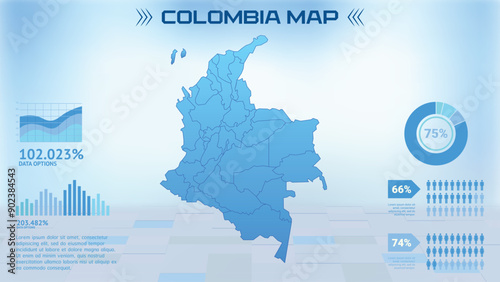 Blue Colombia Map with States, Political Colombia infographic map vector illustration