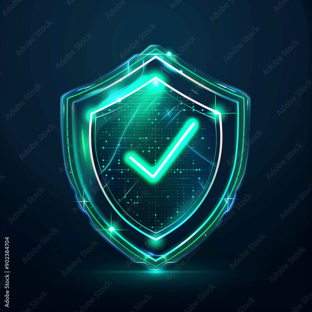 The icon of the green shield is surrounded by a blue background The icon of the green shield is surrounded by a blue background