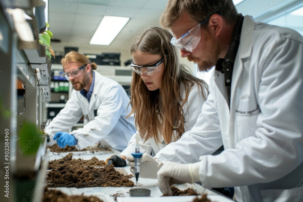 Obraz premium Scientists in Lab Coats Working with Soil Samples