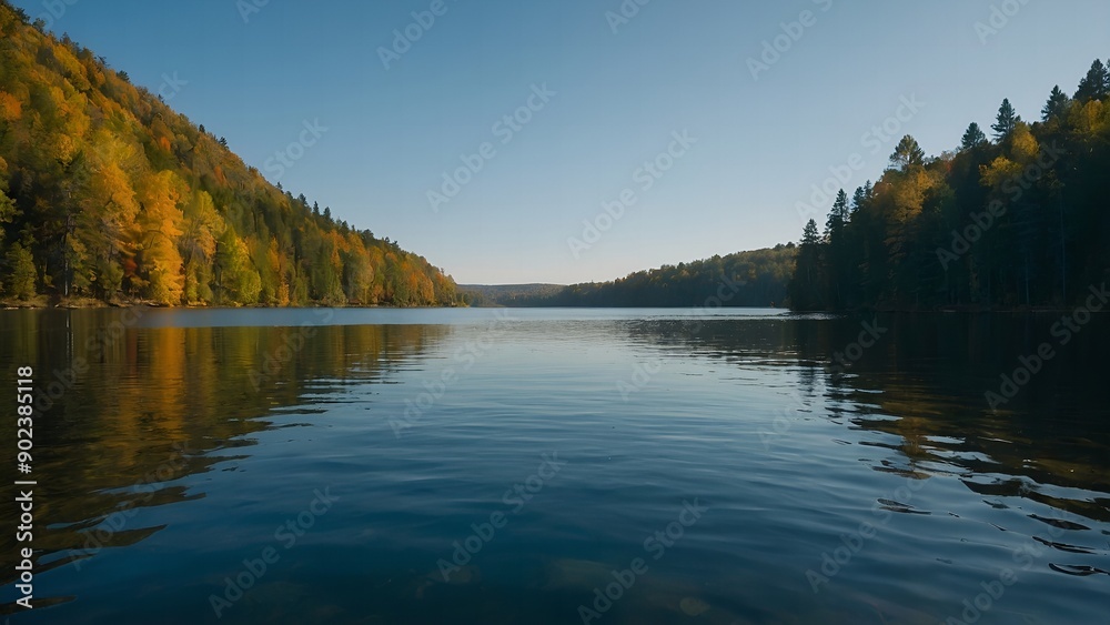 A stunning view of the lake with the vibrant colors of a spring dawn A stunning view of the lake with the vibrant colors of a spring dawn
