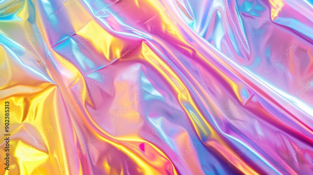 Obraz premium Holographic neon foil background with iridescent colors and space for text
