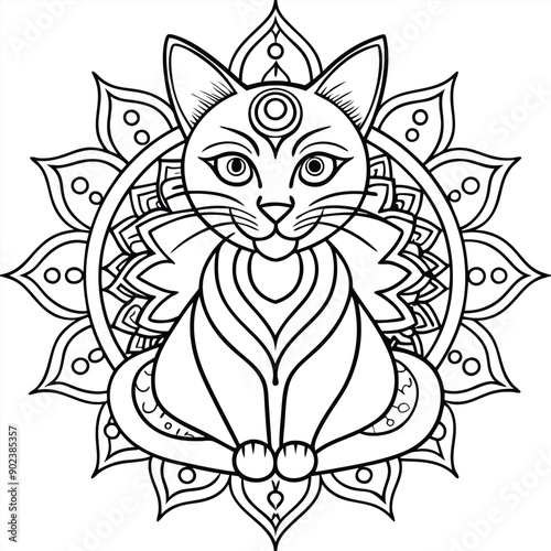 animal type mandala cat illustration for book coloring Print